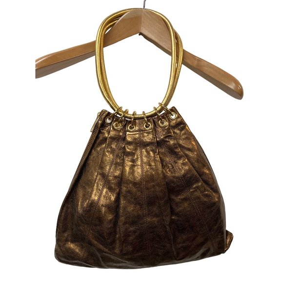 Trina Turk Gold Metallic Leather Handbag Shoulder Bag - Picture 6 of 7